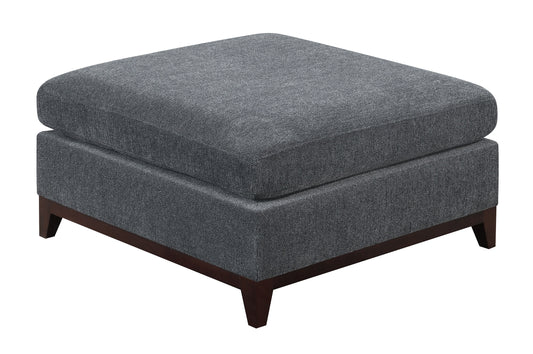 Modular Living Room Ottoman Chenille Tufted Cushion, Large 37 x 37 in, Contemporary Wood Base, Ash Grey