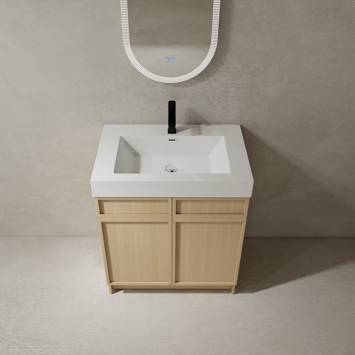 30-Inch Modern Freestanding Bathroom Vanity with Soft-Close Doors and Integrated Resin Sink