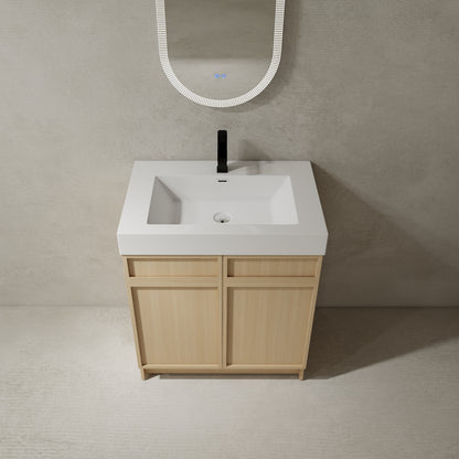 30-Inch Modern Freestanding Bathroom Vanity with Soft-Close Doors and Integrated Resin Sink