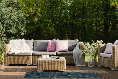 Textured Cut Pile Rectangle Area Rug, 5'3" x 7'6", Polypropylene, Modern, Indoor/Outdoor, Teal