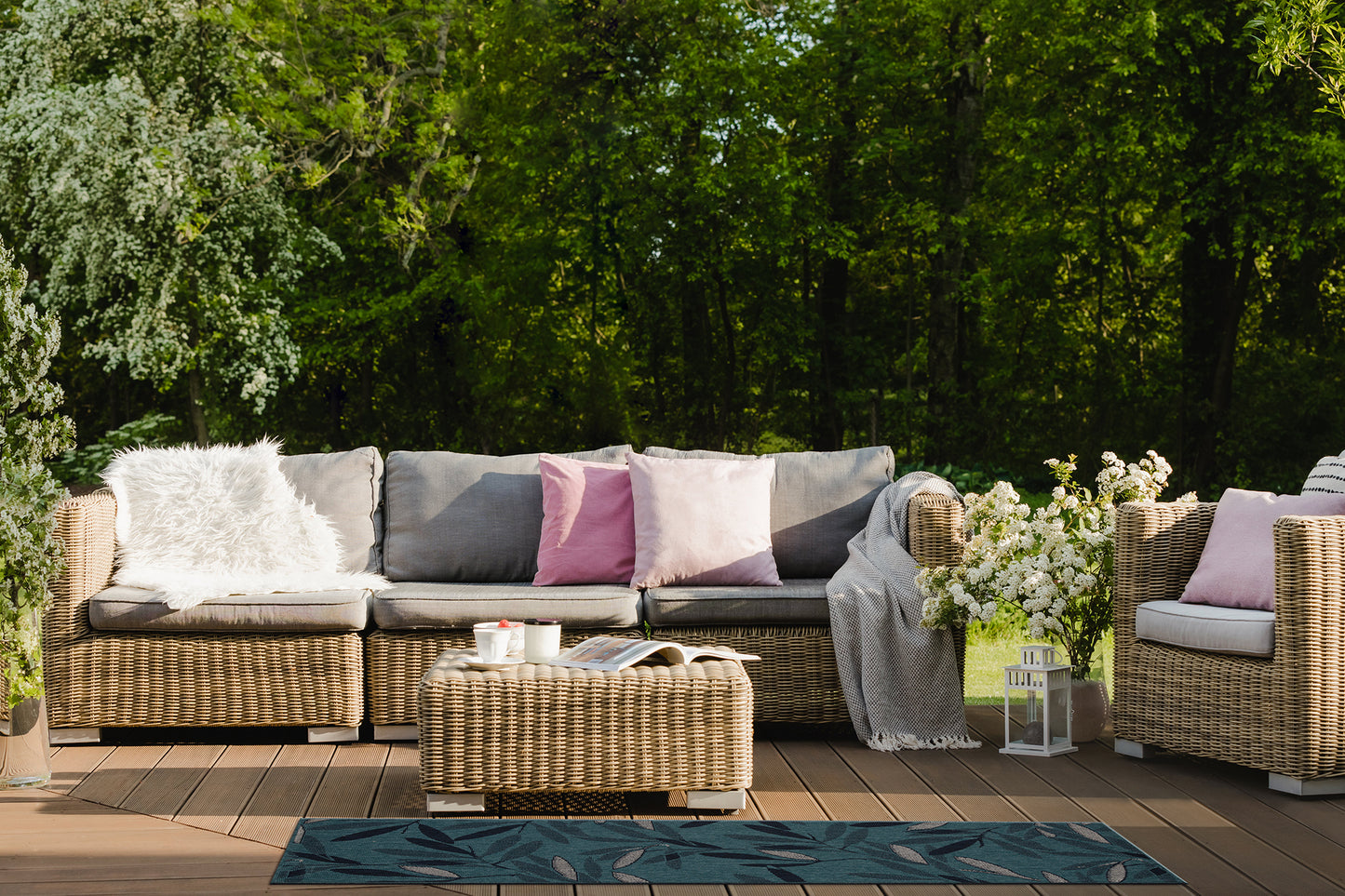 Textured Cut-Pile Throw Rug, 1'11" x 3'7", Polypropylene, UV-Stabilized, Fade-Resistant, Teal