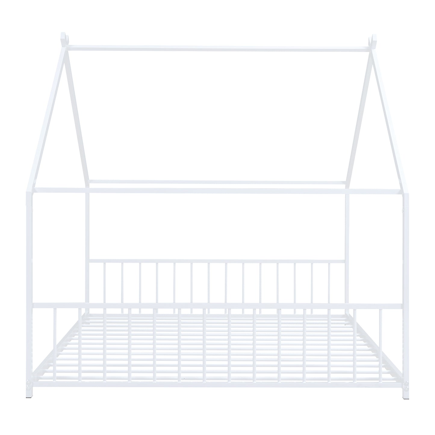 Whimsical White Full Size Metal House Bed for Kids