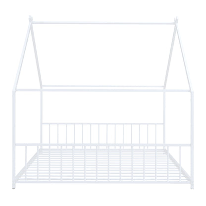 Whimsical White Full Size Metal House Bed for Kids