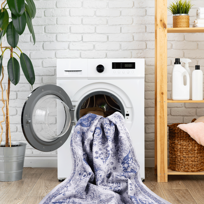 Machine-Washable Low-Pile Chenille Area Rug, 5x8, Non-Slip, Foldable, Kid & Pet Friendly, Non-Shedding Blue