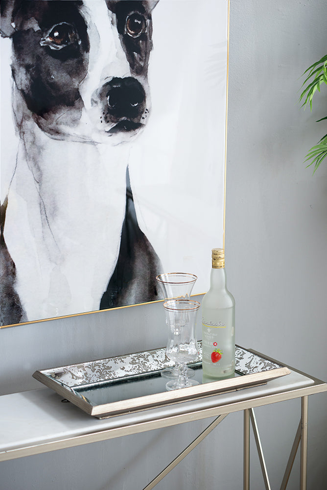 Antique Silver Floral Accented Rectangle Mirror & Versatile Display Tray - 24" x 15"