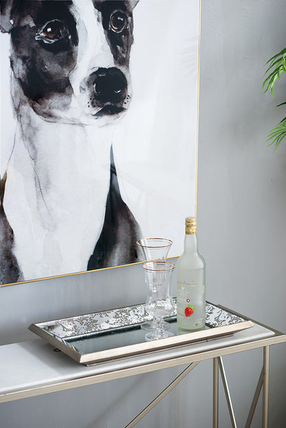 Antique Silver Floral Accented Rectangle Mirror & Versatile Display Tray - 24" x 15"