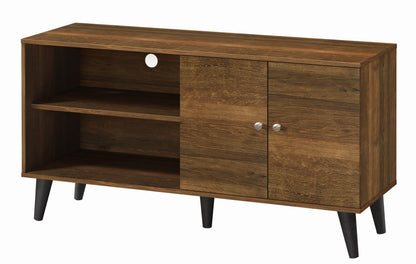 TV Stand for 50-59 Inch TVs, Mid-Century Modern Entertainment Center with 2 Shelves and 1 Cabinet Brown