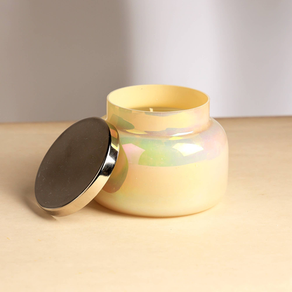Rustic Soy Wax Candle Jar with Lid, 4.72in Sq Base, 3.74in Tall, Unscented, Handmade Finish, Pastel Yellow