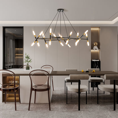 Modern Branch Chandelier with Frosted Tubes, Adjustable Pendant for Dining and Living Rooms Black & Gold