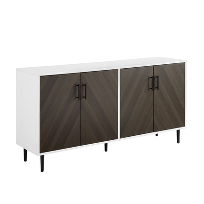 Mid-Century Modern Faux-Bookmatch Door Buffet - Ash Brown Bookmatch / Solid White