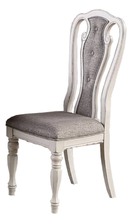 Set of 2 Upholstered Dining Chairs, Tufted Back, Solid Rubberwood, 21x24x42 in, Contemporary, Grey
