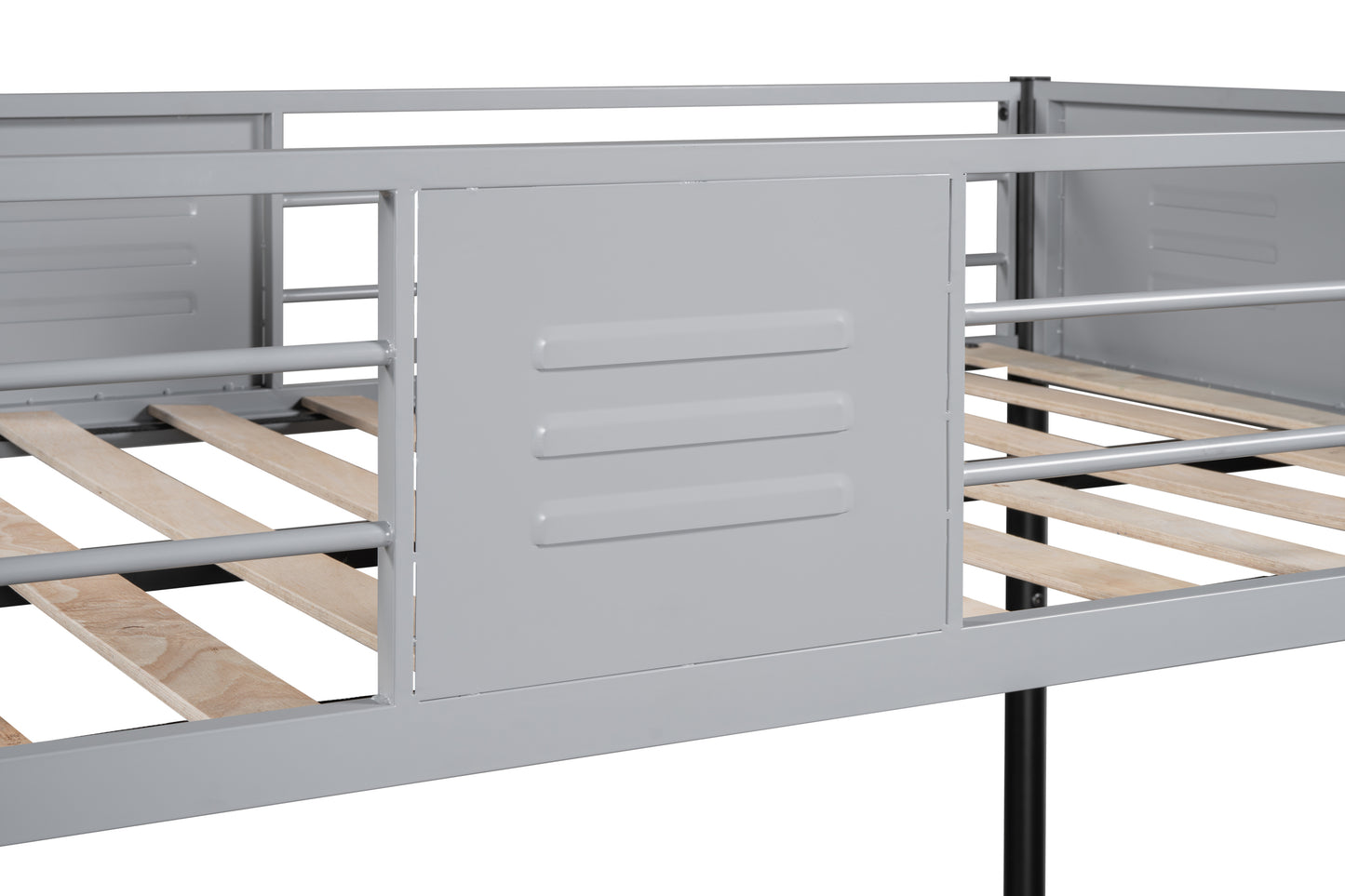 Sturdy Metal Twin Over Twin Bunk Bed with Safety Guardrail and Noise-Reduced Design