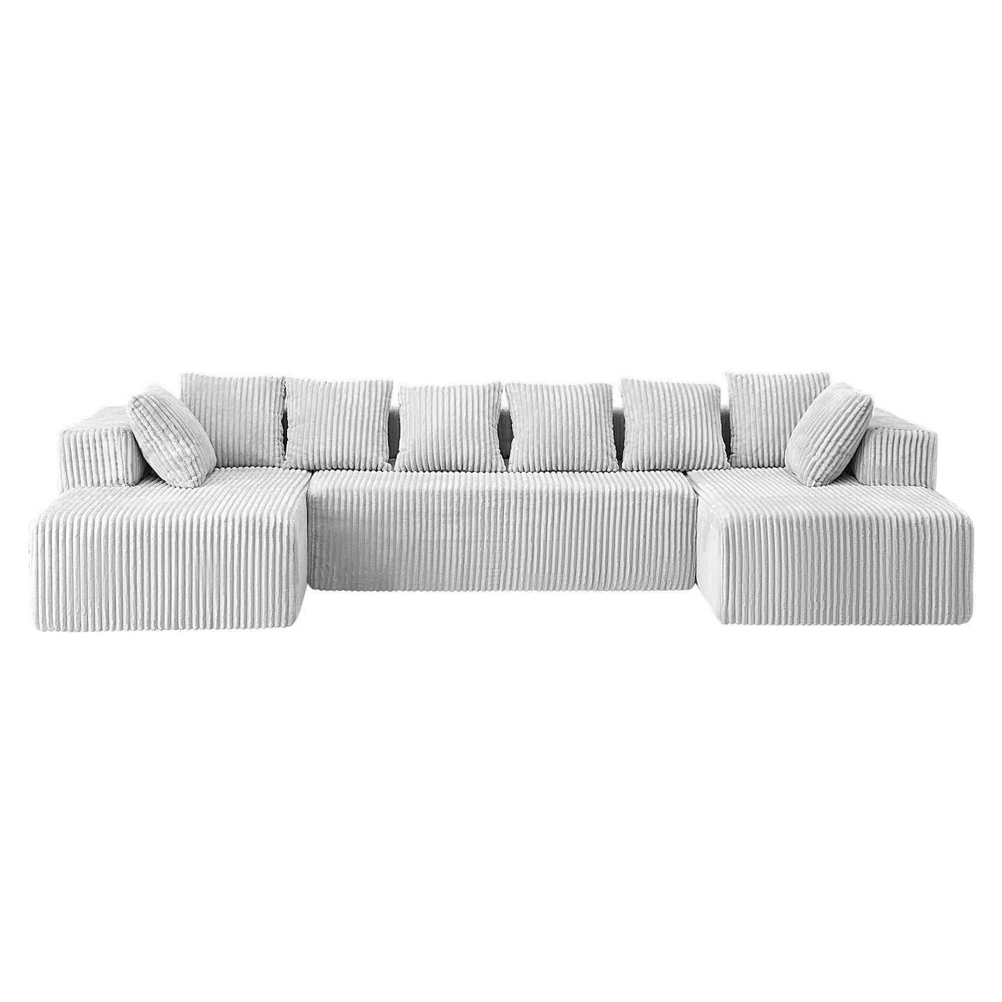 130-Inch Modular U-Shaped Sectional Sofa Chaise Lounge, 4-Seater, Striped Corduroy Polyester, Gray