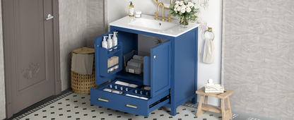 30-Inch Elegant Blue Bathroom Vanity with Ceramic Sink, Stylish Storage Cabinet Featuring Soft-Close Doors and Multifunctional Drawers