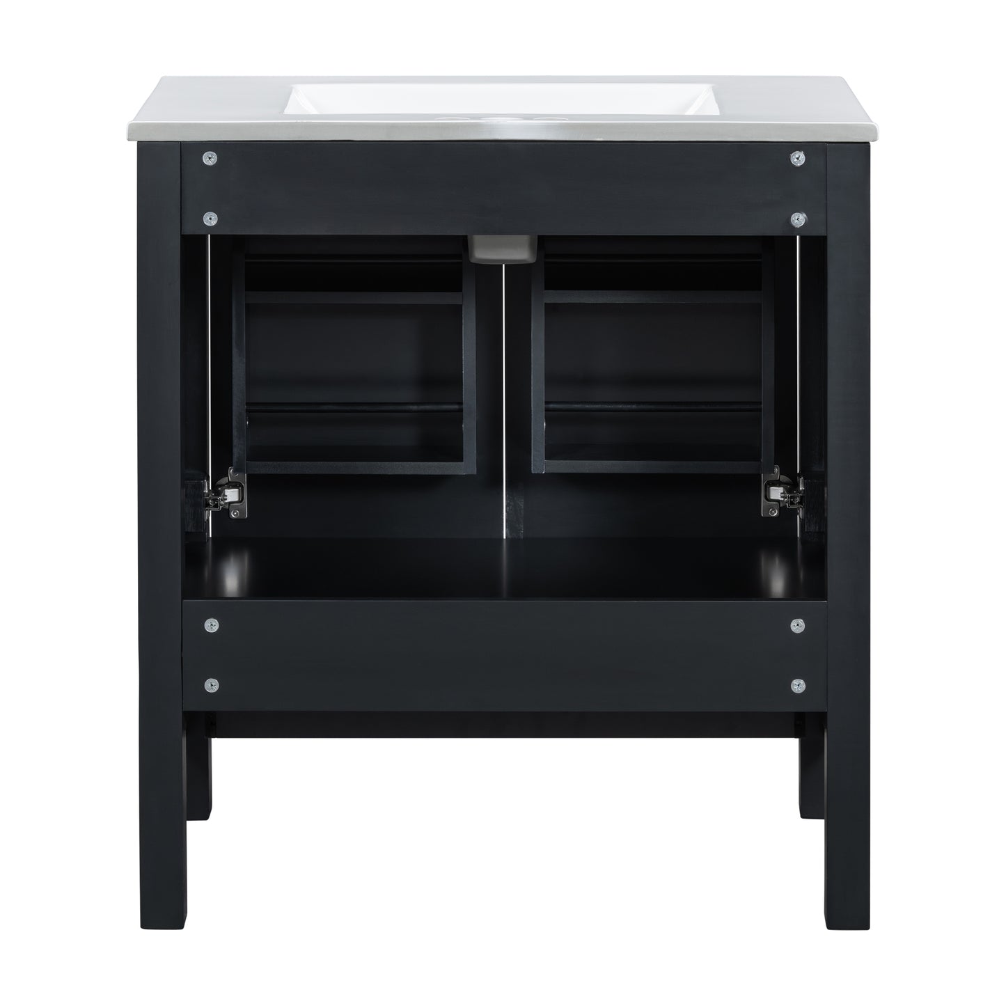 30-Inch Modern Black Bathroom Vanity with Single Sink and Soft-Close Doors, Stylish Storage Cabinet with Undermount Ceramic Basin, Durable Solid Wood Frame