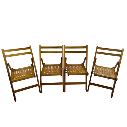 Solid Wood Slatted Folding Event Chair Set Of 4 For Banquets Teak Finish Honey Color