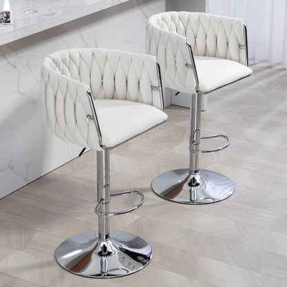 Counter-Height Bar Stools Set of 2, 360° Swivel, Fabric Cushions, Woven-Back, Foam-Padded, Beige