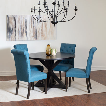 Round Cross Buck Dining Table With Four Contemporary Chairs