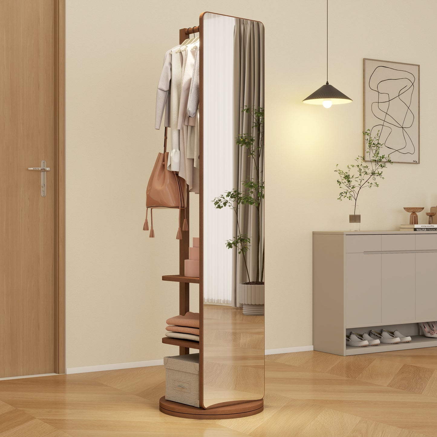 Walnut Full-Length Solid Wood Mirror with Hanger - 65.7"x17.7" - Elegant Space-Saving Design for Bedroom/Living Room