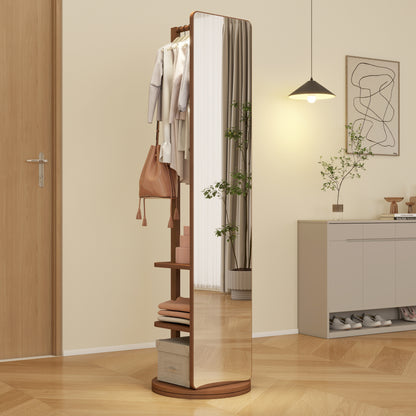 Walnut Full-Length Solid Wood Mirror with Hanger - 65.7"x17.7" - Elegant Space-Saving Design for Bedroom/Living Room