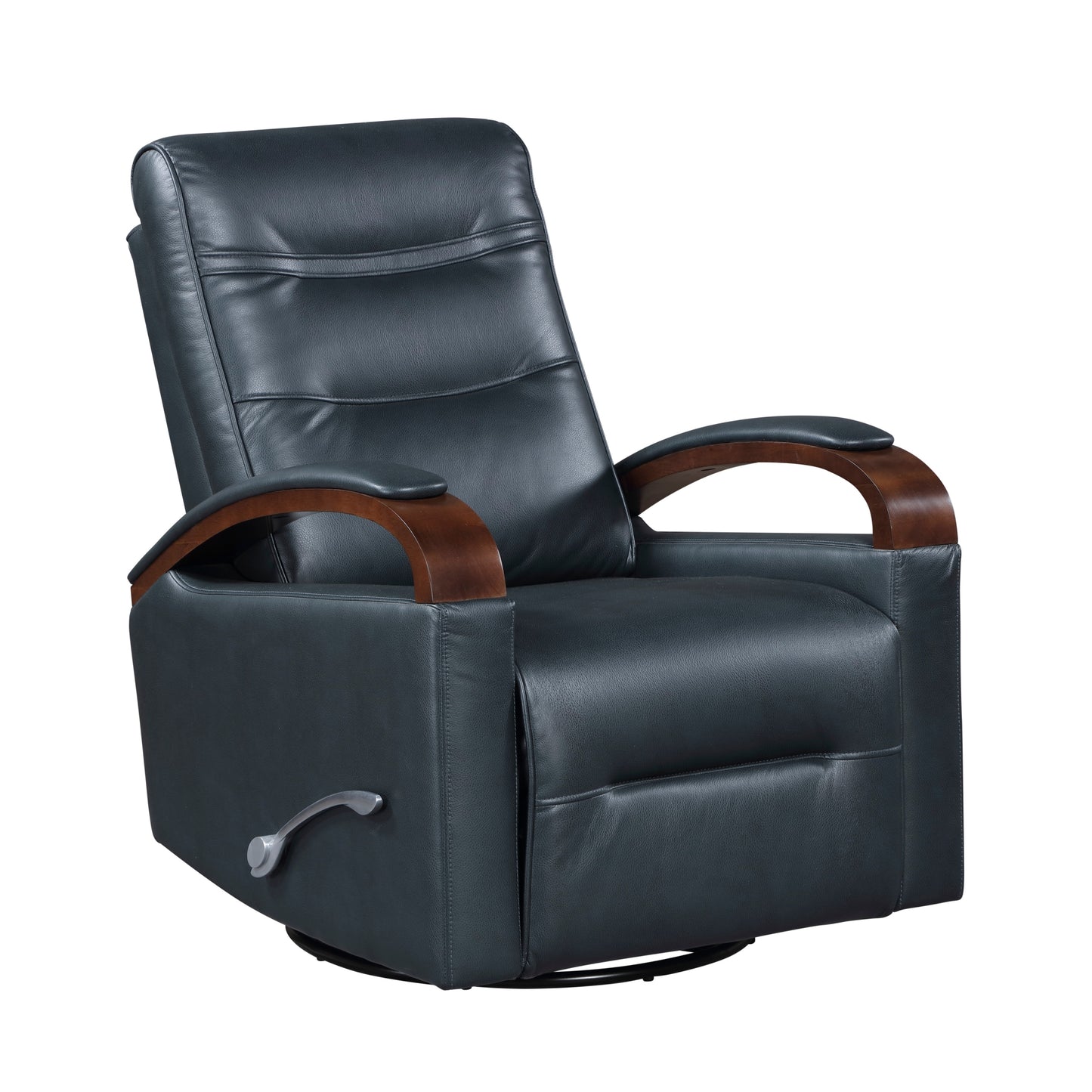 Swivel Gliding Recliner with Faux Leather Upholstery, Solid Rubberwood Arms, 300lb Capacity Navy