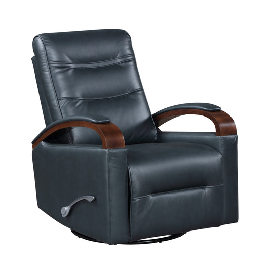 Swivel Gliding Recliner with Faux Leather Upholstery, Solid Rubberwood Arms, 300lb Capacity Navy