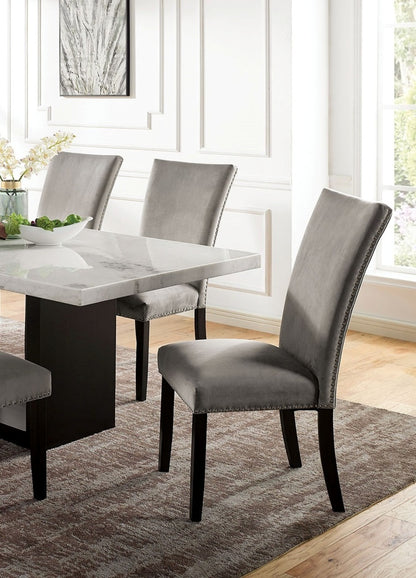 2-Piece Dining Room Chairs, Flannelette Seats with Nailhead Trim, Rubberwood Frame, Transitional, Gray