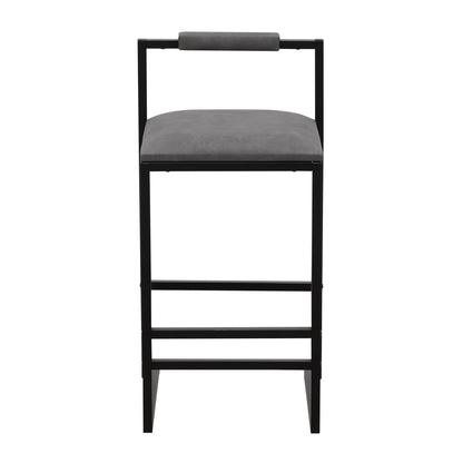 Set of 2 Counter Height Barstools Kitchen Island Stools with Back Modern Armless Metal Legs & PU Gray Upholstered Chairs (Gray with Back)