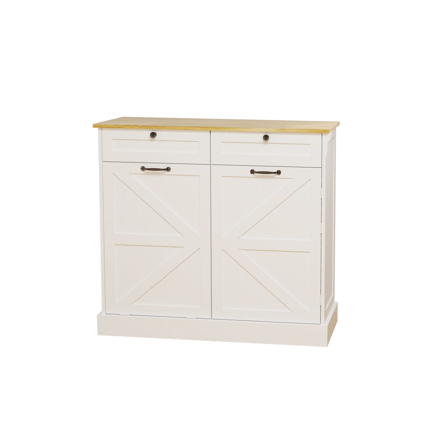 Modern White Kitchen Trash Storage Cabinet with Drawers and Tilt-Out Bin - Multifunctional Organizer for Home Use