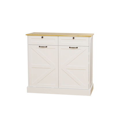 Modern White Kitchen Trash Storage Cabinet with Drawers and Tilt-Out Bin - Multifunctional Organizer for Home Use