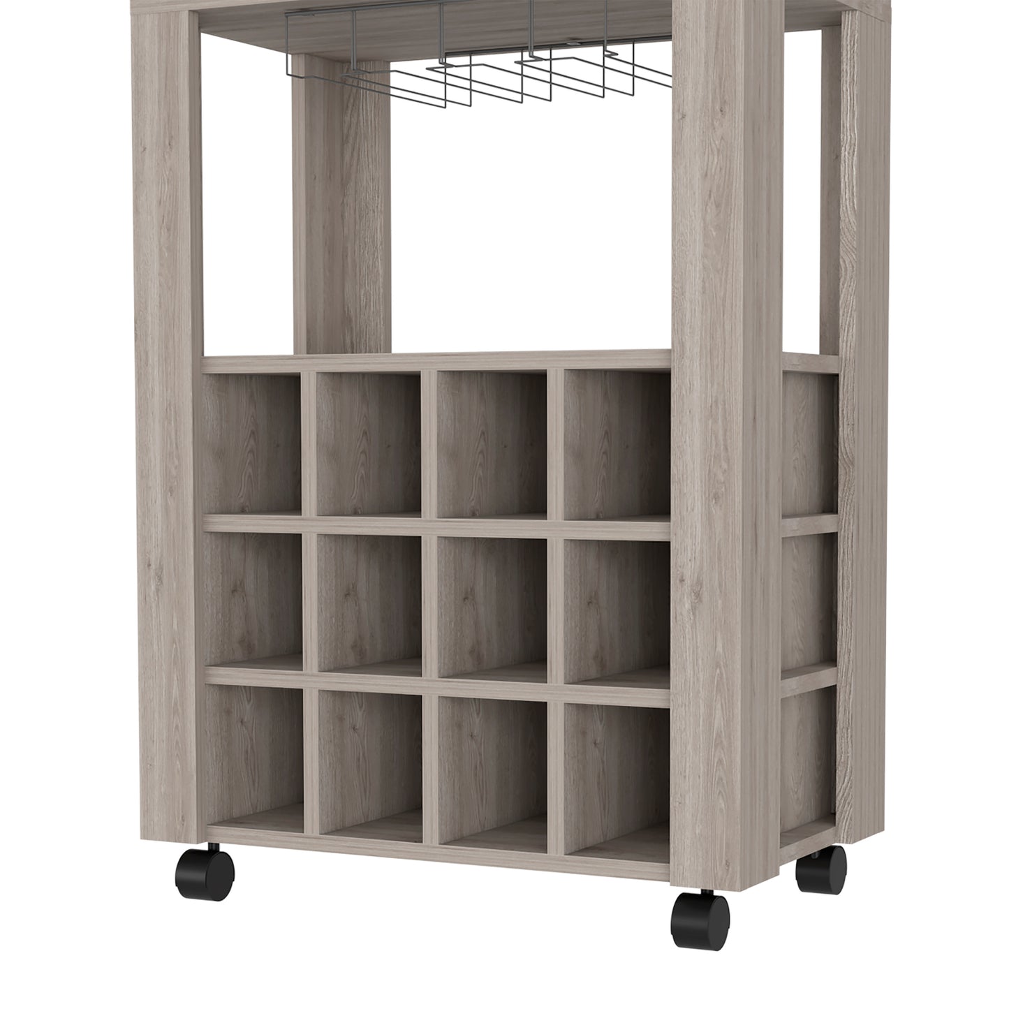 Modern Light Gray Wine Cart With Drawer And Cubbies