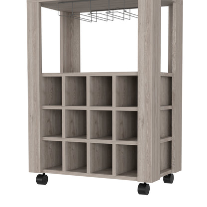 Modern Light Gray Wine Cart With Drawer And Cubbies