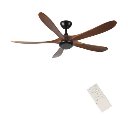 62-Inch Wood Ceiling Fan, Remote, No Light, 6-Speed DC Motor, Reversible, Timers, Quiet, Natural+Black
