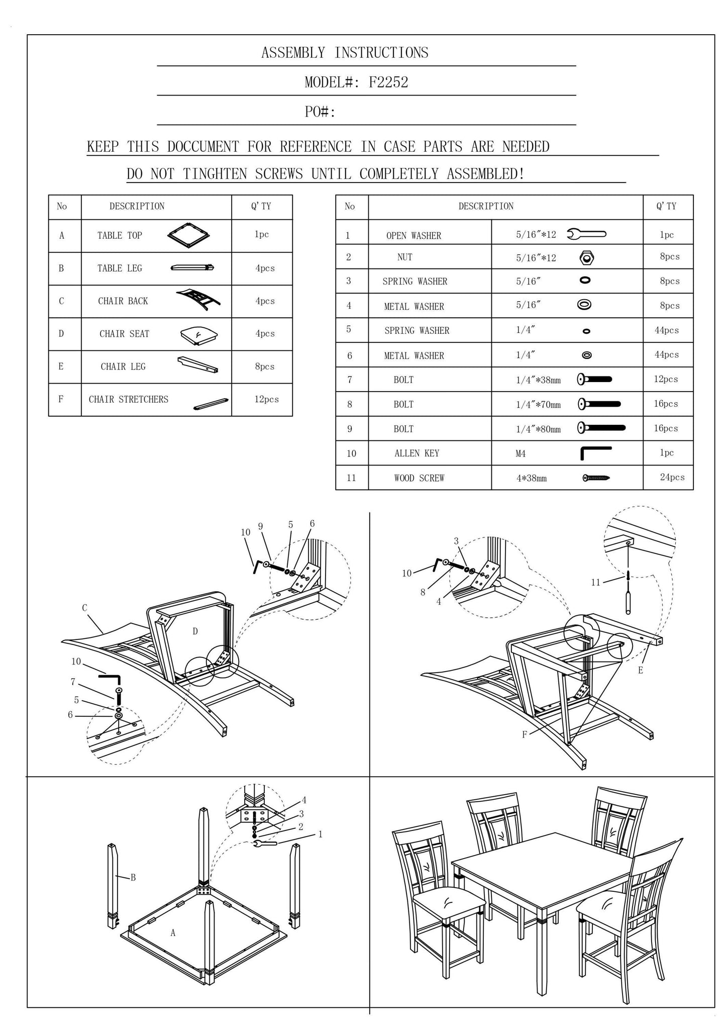 Counter Height Dining Set 5Pc Eyelet Back Cherry Finish