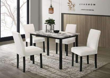 Modern 5-Piece Dining Set Chairs Faux Marble Table White
