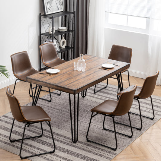 Industrial 7 Piece Dining Set MDF Metal Antique Brown
