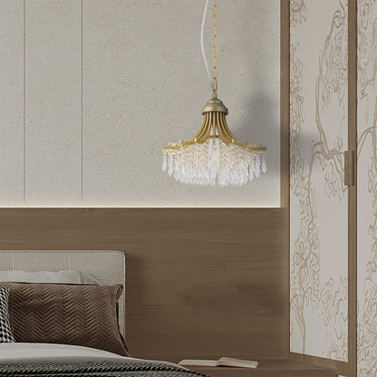 11.75-Inch Pendant Light, 1-Bulb, Fan-Shape Glass Bead Shade, Metal Chandelier, Dimmable, 10-Inch, Gold