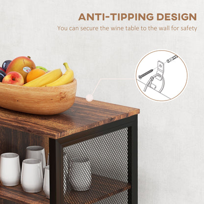 Rustic Brown LED Wine Cabinet With Glass Holders Charging