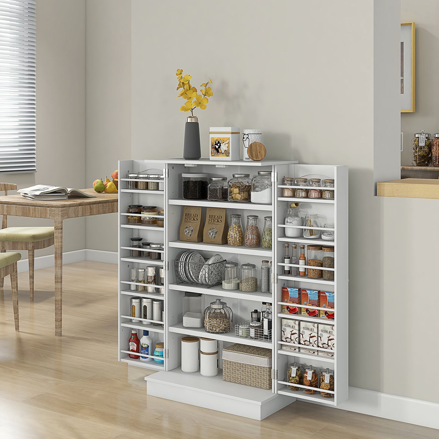 HOMCOM 5-Tier Kitchen Pantry Cabinet with Spice Rack Organizer and Adjustable Shelves