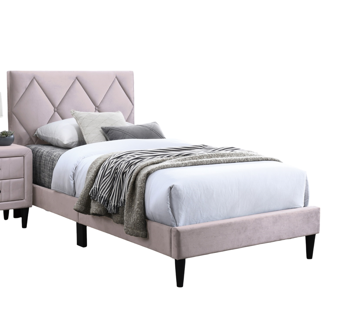 Adjustable Light Pink Velvet Full Size Bed Frame with Stylish Headboard for Youth Bedrooms