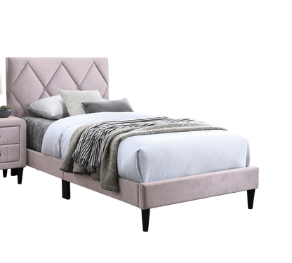 Adjustable Light Pink Velvet Full Size Bed Frame with Stylish Headboard for Youth Bedrooms