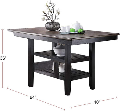Counter Height Dining Table Shelves Rubber Wood Dark Coffee