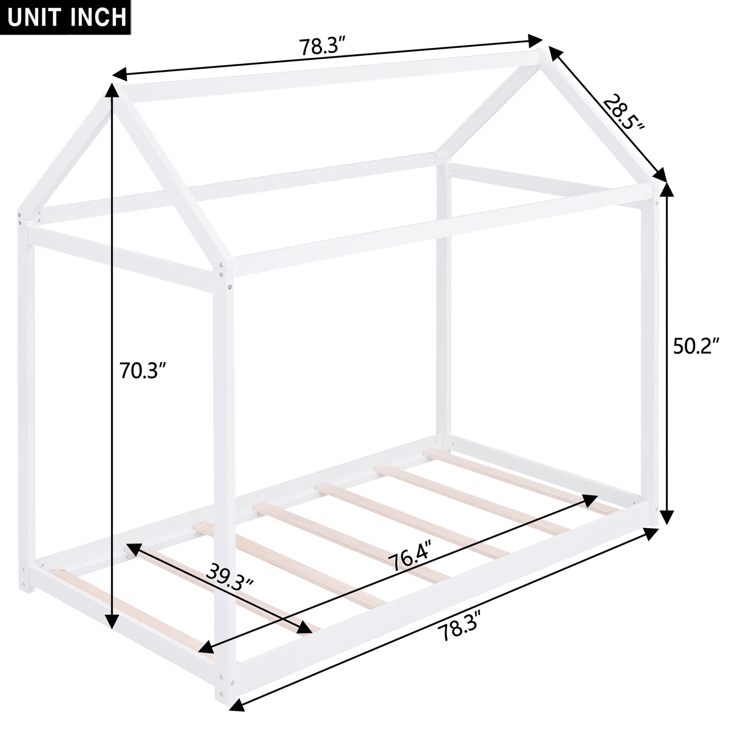White Twin Size Pine Wood House Bed for Kids
