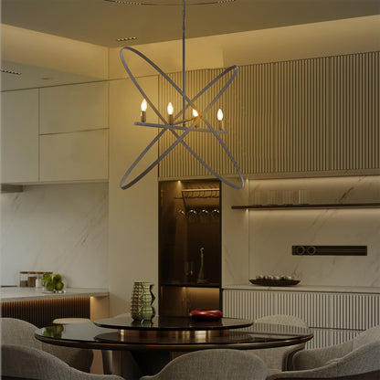 4-Light Orb Pendant, 29L x 15W x 37.5H in, Brass Metal, Modern Art-Inspired, Dimmable, Matte Black