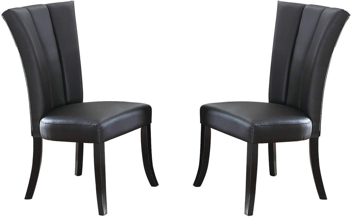 Black Faux Leather Upholstered Lines back Set of 2pc Chairs Dining Room Wide Flair back Chair