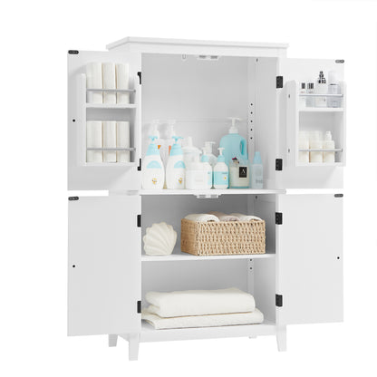Stylish Freestanding Bathroom Storage Cabinet with 4 Adjustable Shelves, White MDF Unit