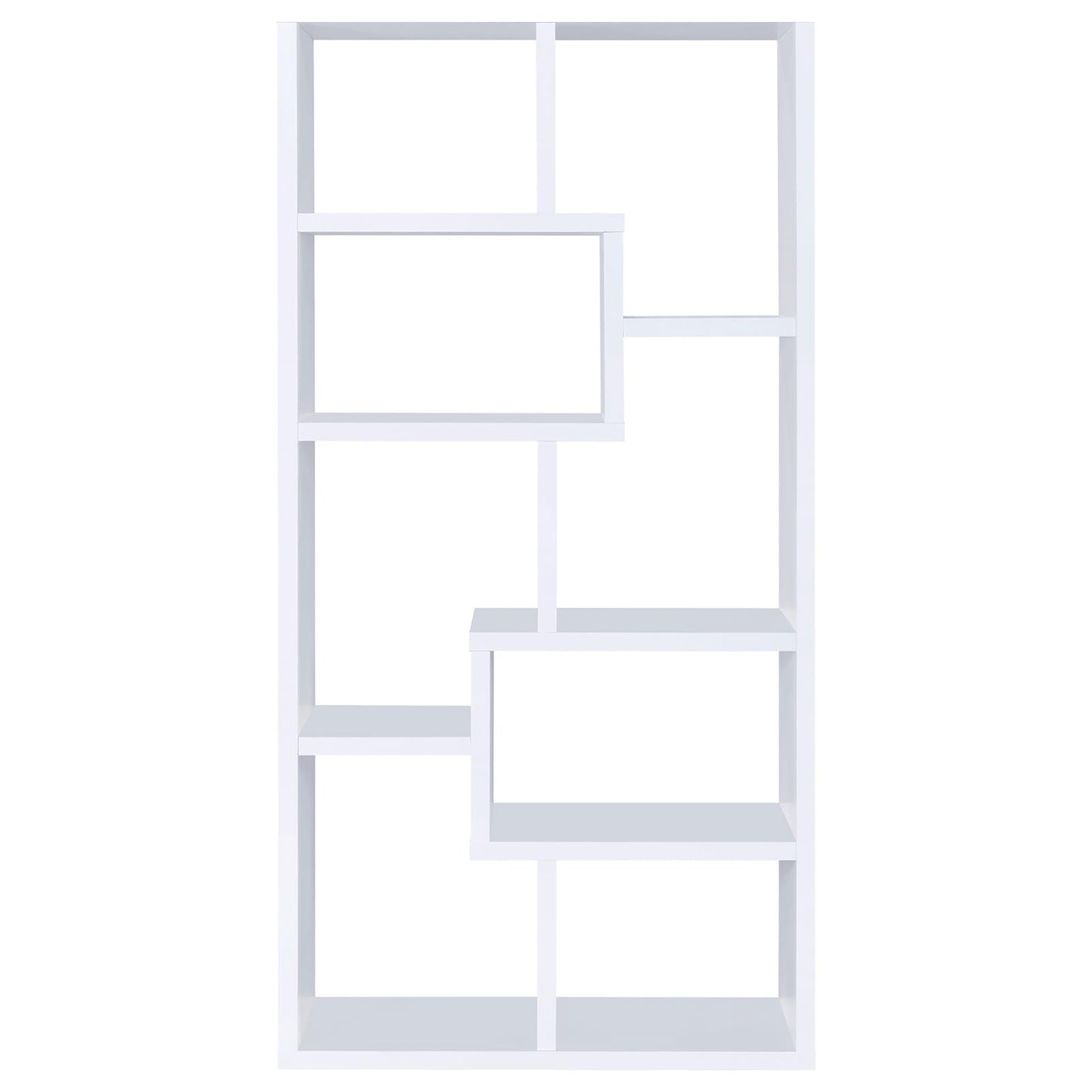 Elegant Geometric 8-Shelf White Wood Bookcase