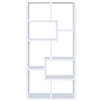 Elegant Geometric 8-Shelf White Wood Bookcase