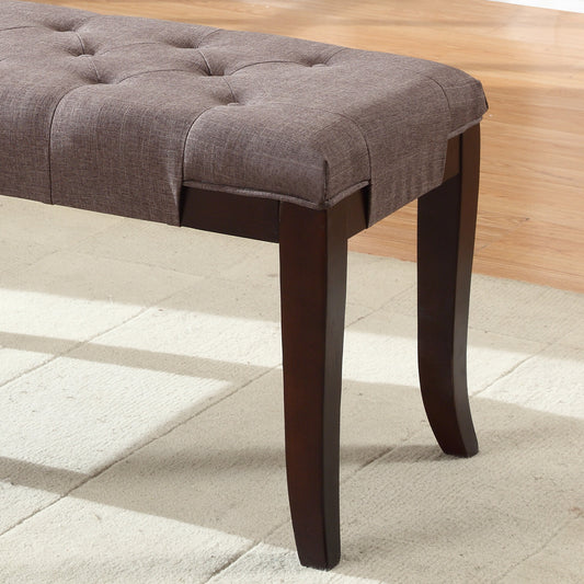 44W Tufted Polyester-Blend Fabric Bench with Espresso-Hardwood Legs, 16D x 18.25H, Entryway, Brown