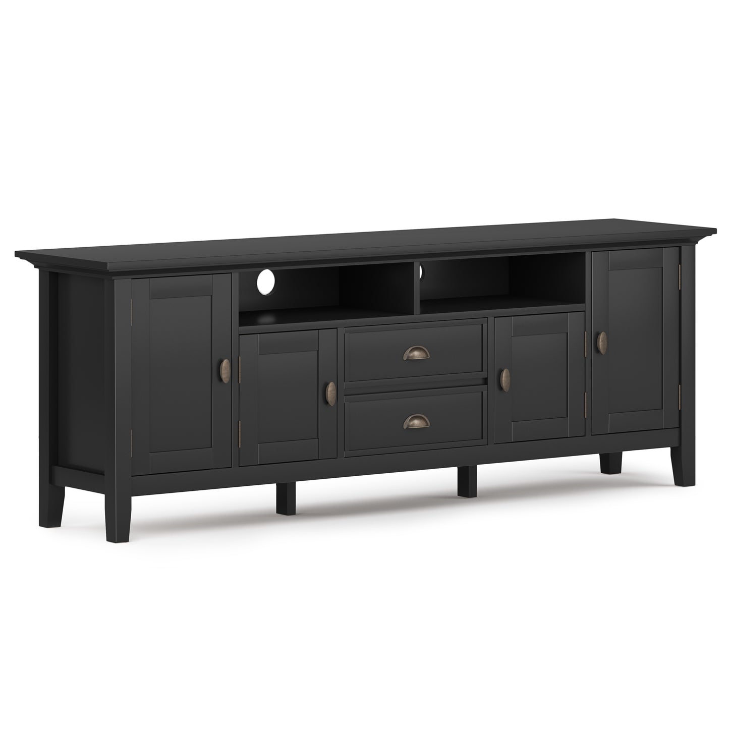 72-Inch Solid Wood TV Console with 2 Drawers, 2 Cabinets, Cord Management, For TVs Up to 80 Inches, Black